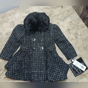 NWT Kids' Princess Faux Fur Collar Double Breasted Tweed Coat